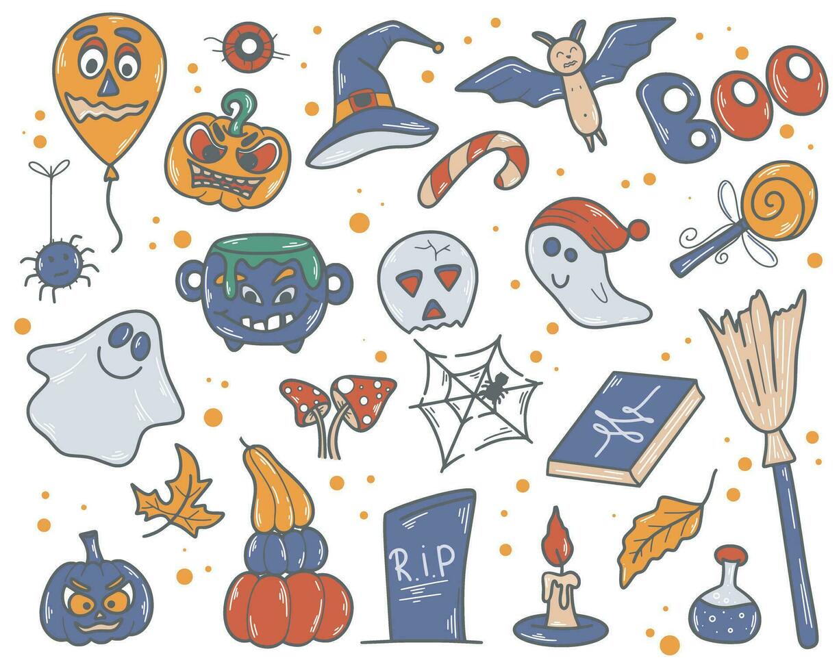 Hand drawn graphic elements of Halloween vector
