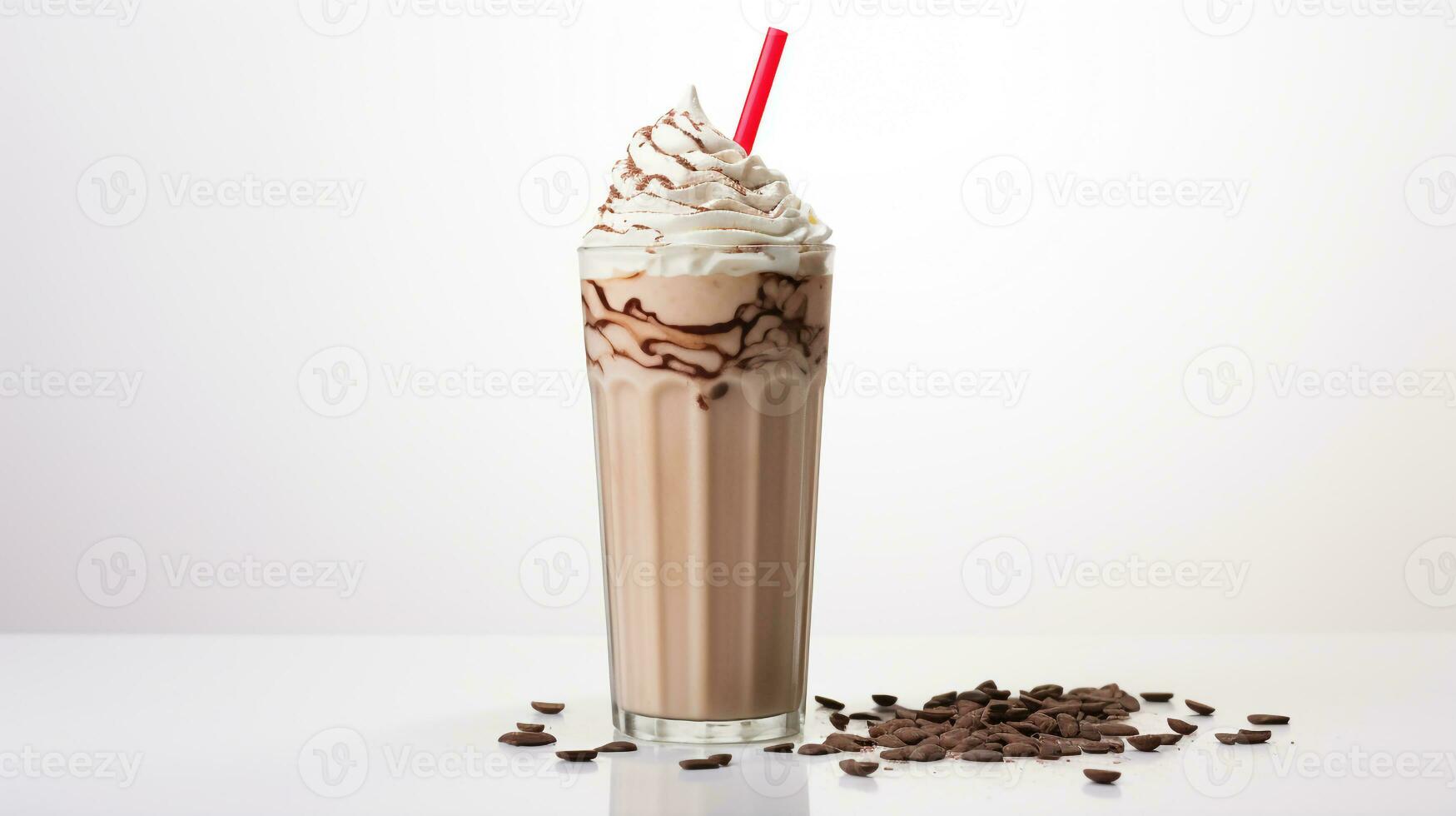 Photo of a Mocha Peppermint Shake isolated on flat white background. Generative AI