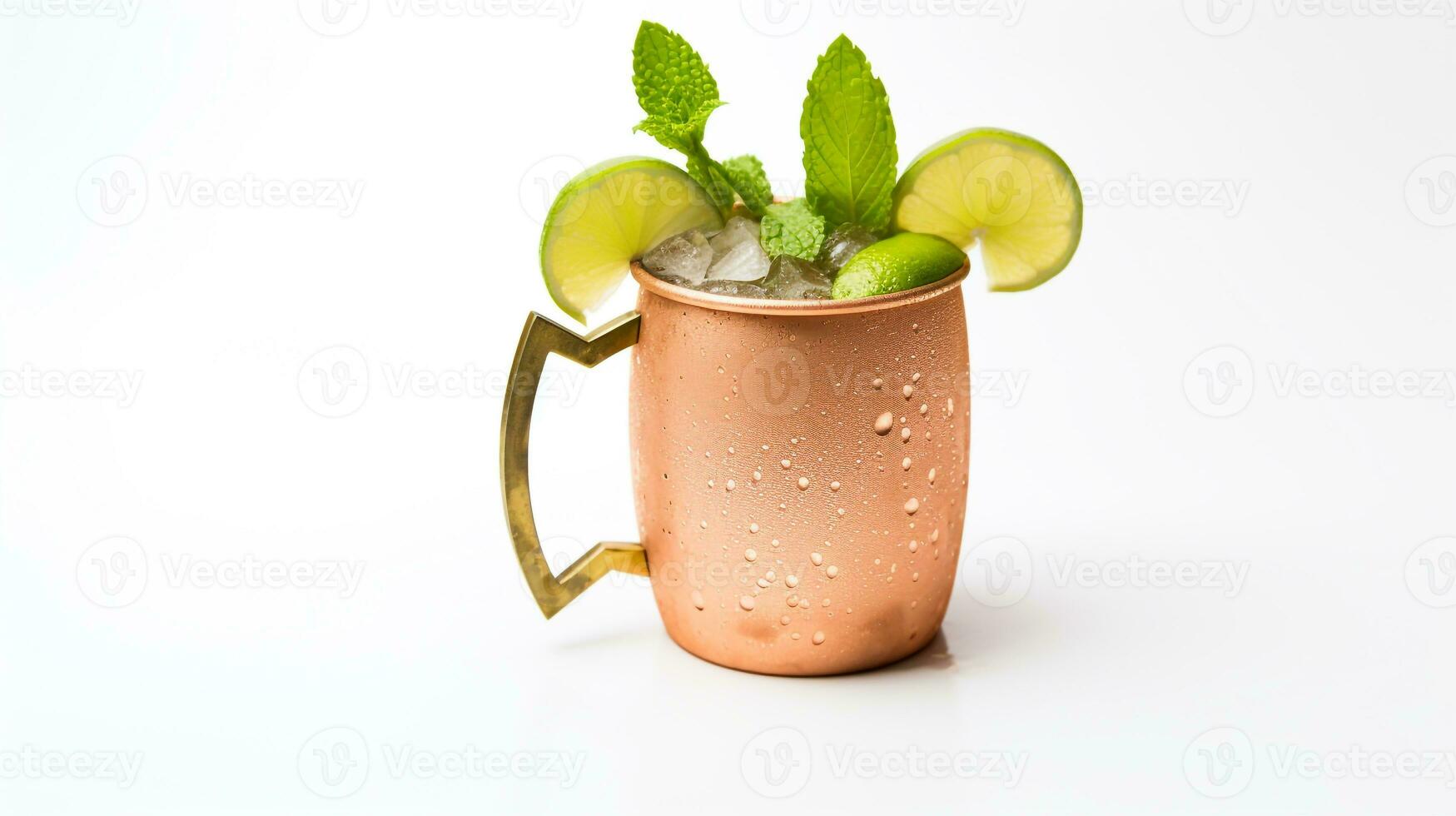 Photo of a Moscow Mule isolated on flat white background. Generative AI