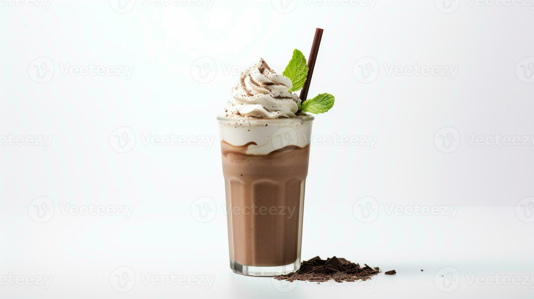 Photo of a Mocha Peppermint Shake isolated on flat white background. Generative AI