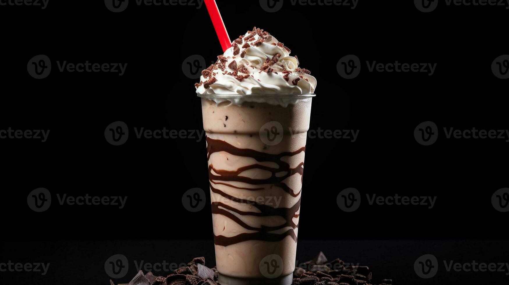 Photo of a Mocha Peppermint Shake isolated on flat black background. Generative AI