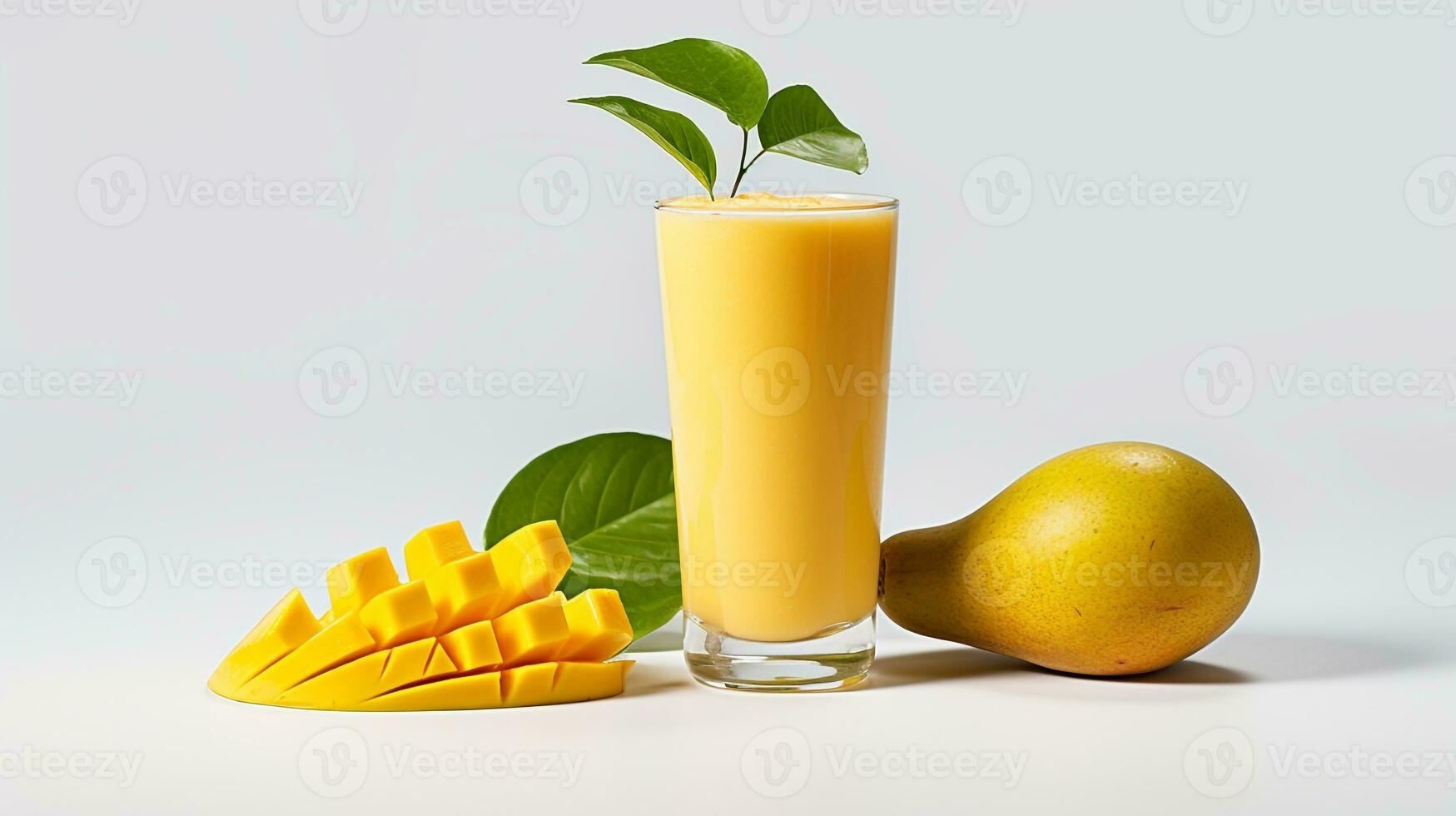 Photo of a Mango Smoothie isolated on flat white background. Generative AI