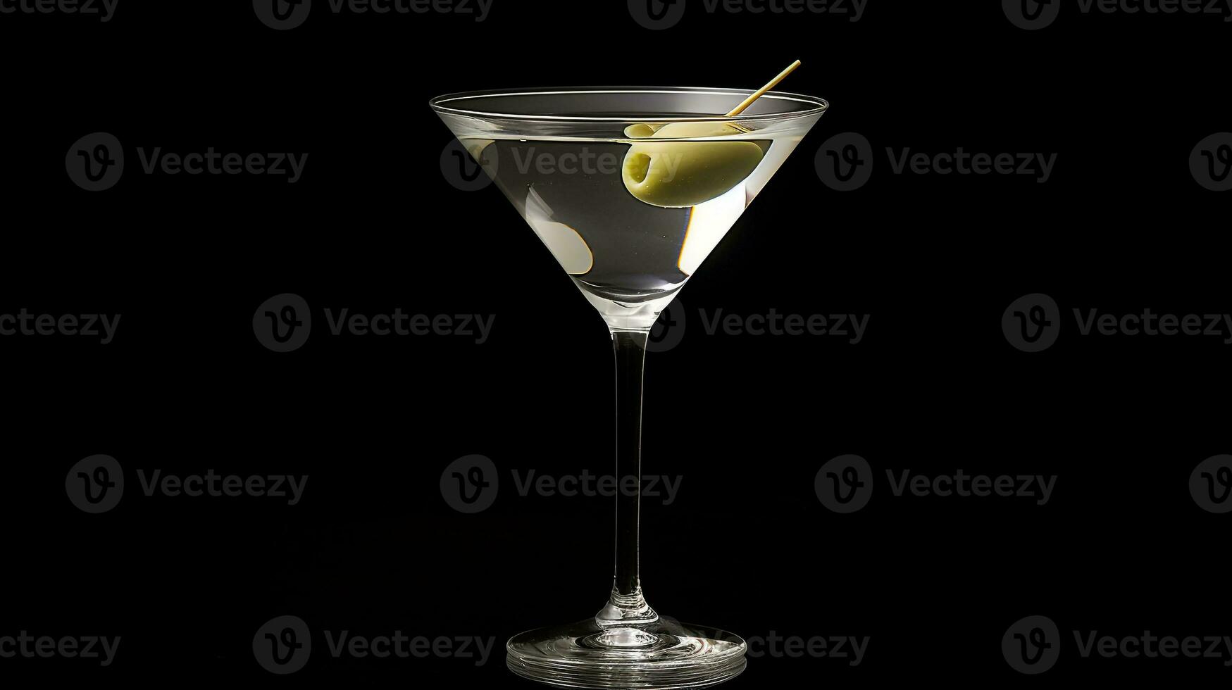 Photo of a Martini isolated on flat black background. Generative AI