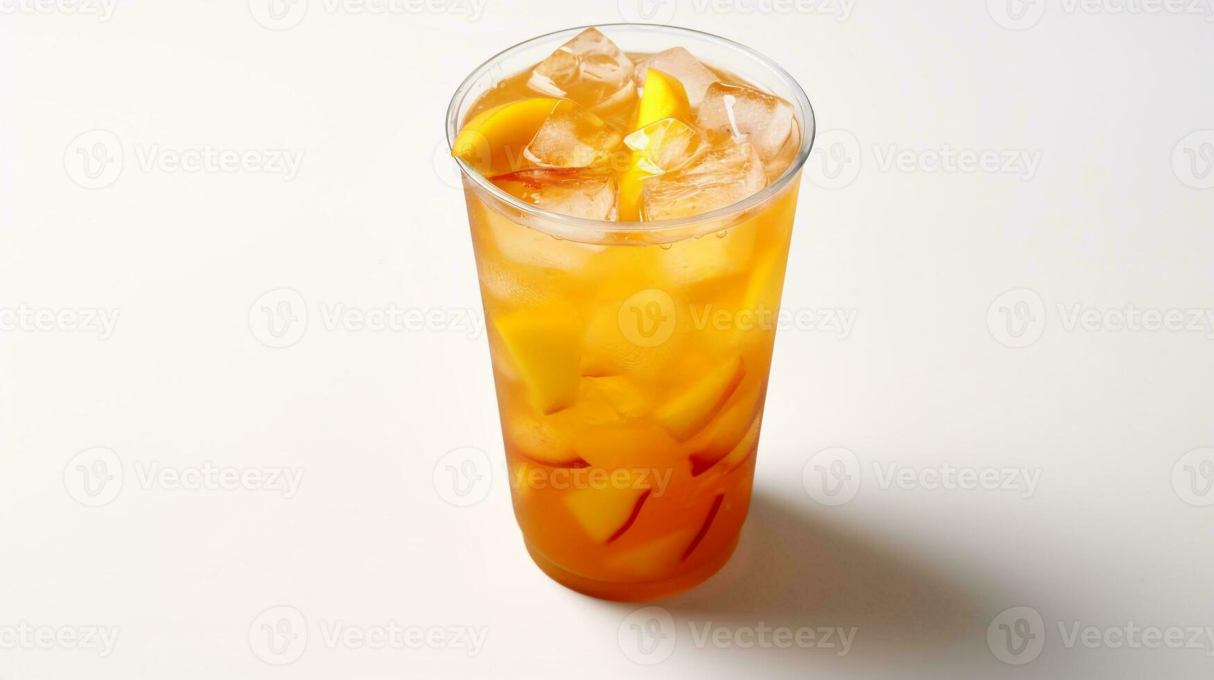 Photo of a Mango Iced Tea drink isolated on flat white background. Generative AI