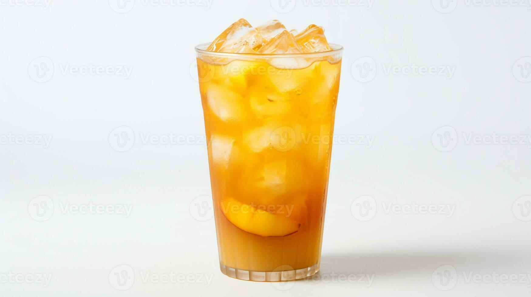 Photo of a Mango Iced Tea drink isolated on flat white background. Generative AI