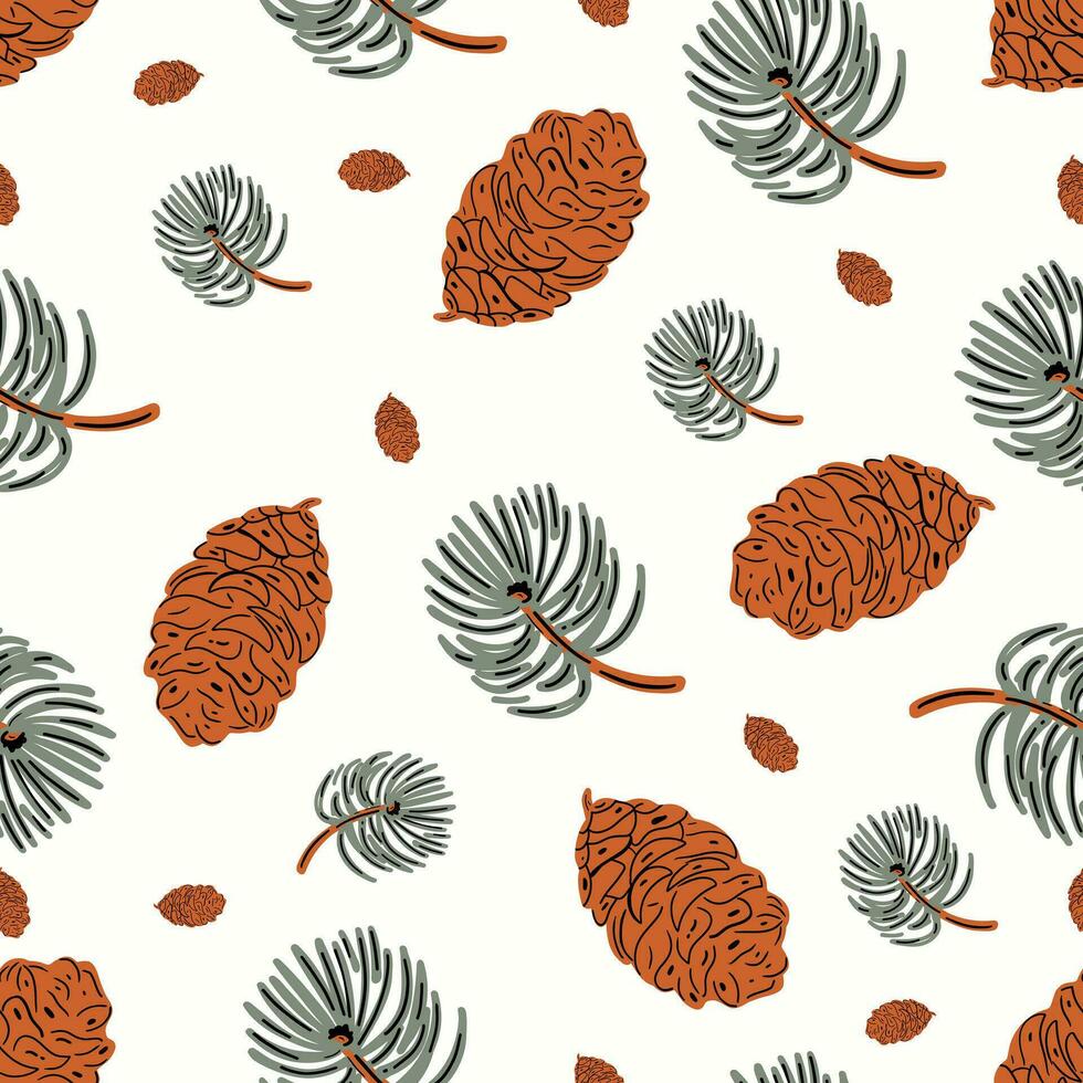 Pine seamless hand drawn pattern winter forest vector