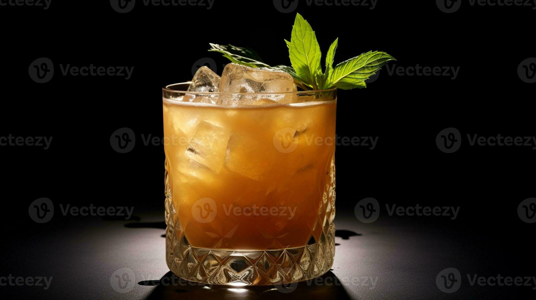 Photo of a Mai Tai drink isolated on flat black background. Generative AI