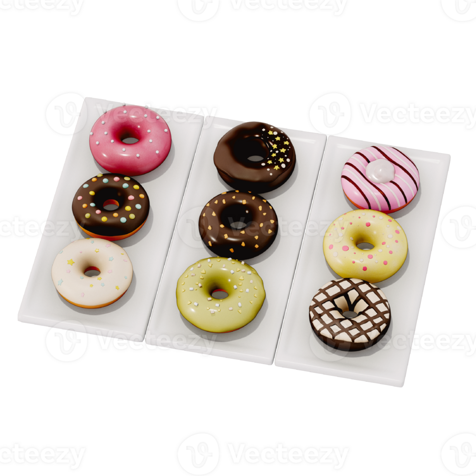 Donut isolated on transparent background . 3D rendering png