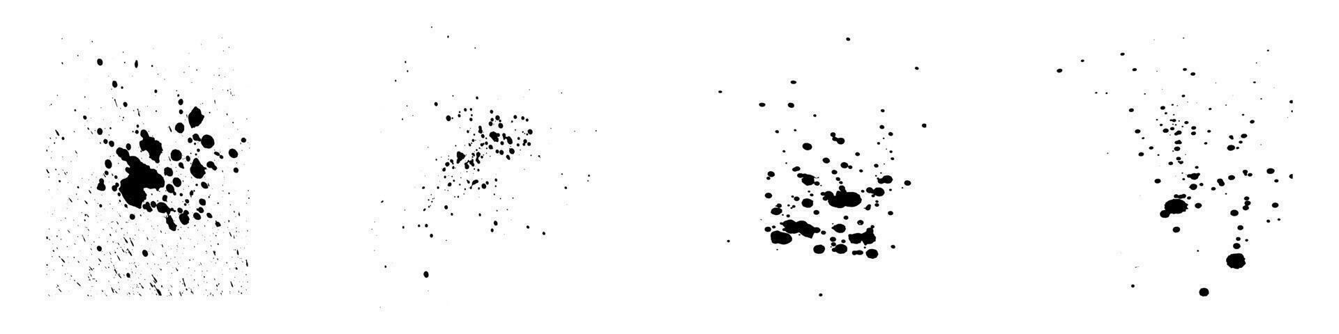 Paint Brush Dirty Splatter Set. Stain Texture, Abstract Ink Splash. Inkblot Splat Collection. Paintbrush Messy Splotch, Rough Black Spatter. Grunge Effect Design Element. Isolated Vector Illustration.