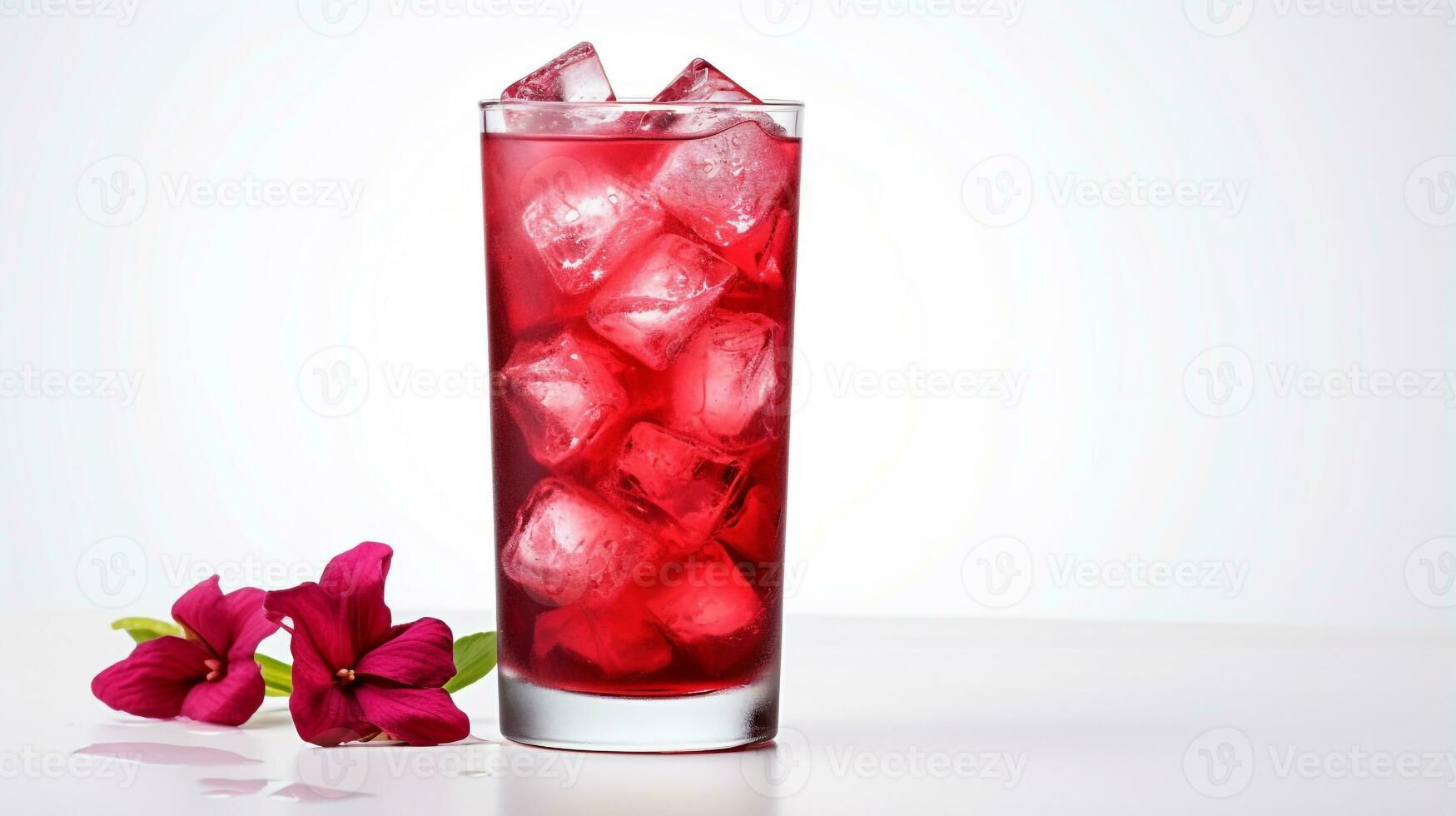 Photo of a Hibiscus Iced Tea drink isolated on white background. Generative AI