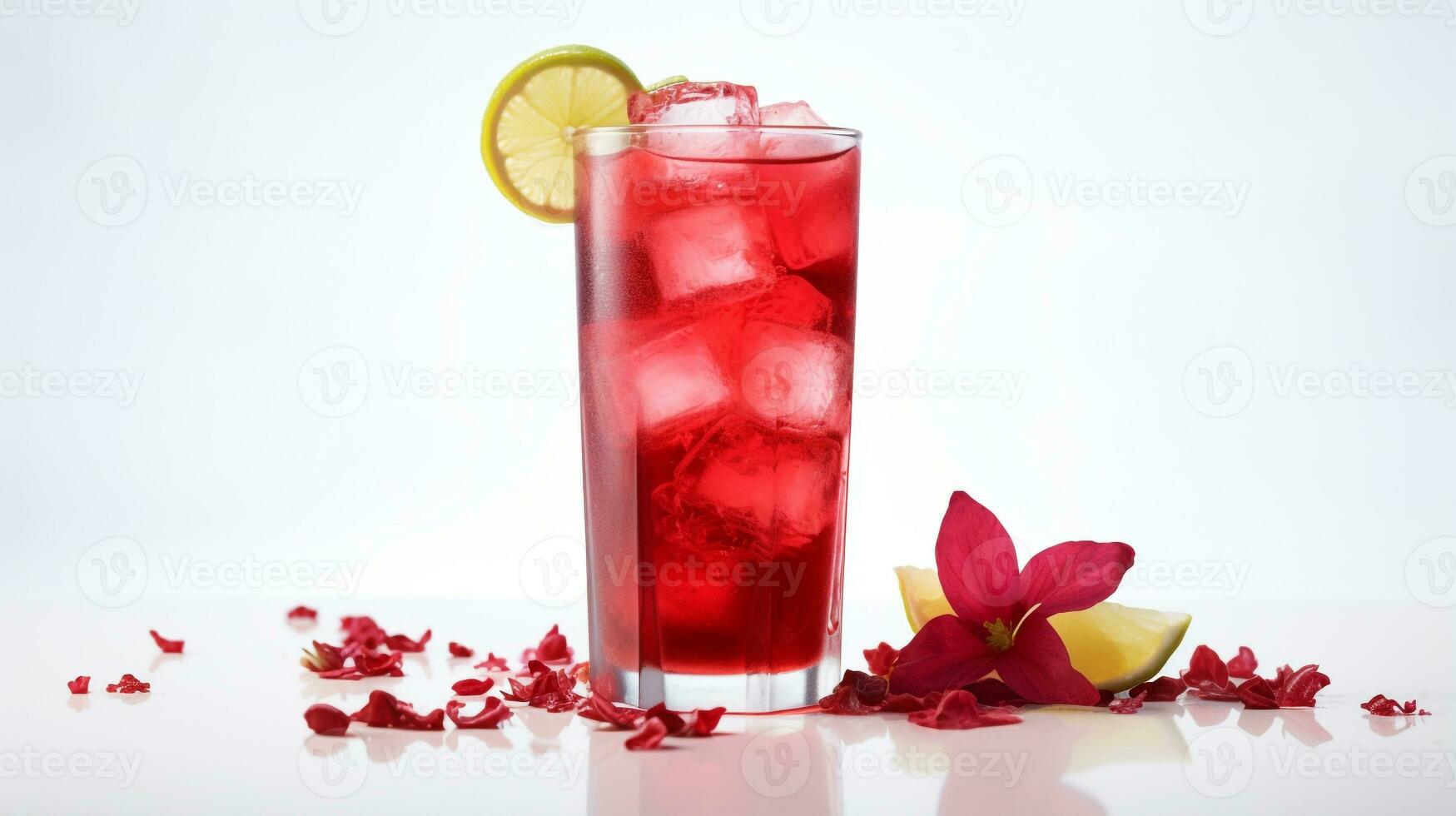 Photo of a Hibiscus Iced Tea drink isolated on white background. Generative AI