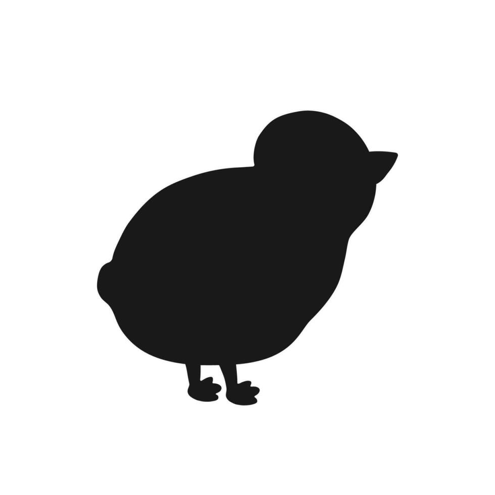 Black silhouette of cute chick. Vector illustration of chicken icon and symbol isolated on white background