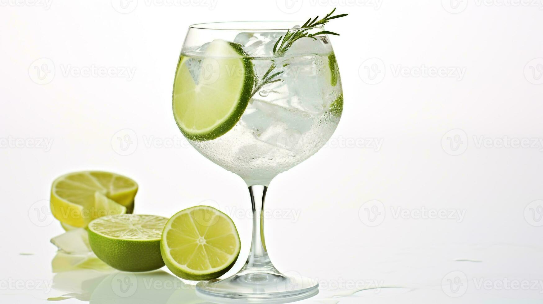 Photo of a Gin and Tonic drink isolated on white background. Generative AI