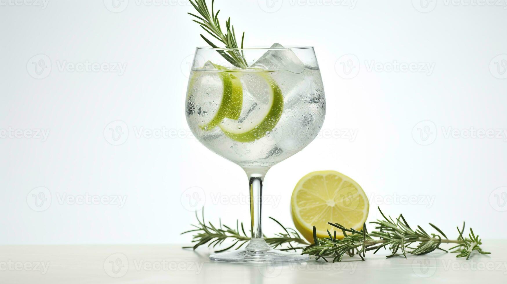 Photo of a Gin and Tonic drink isolated on white background. Generative AI