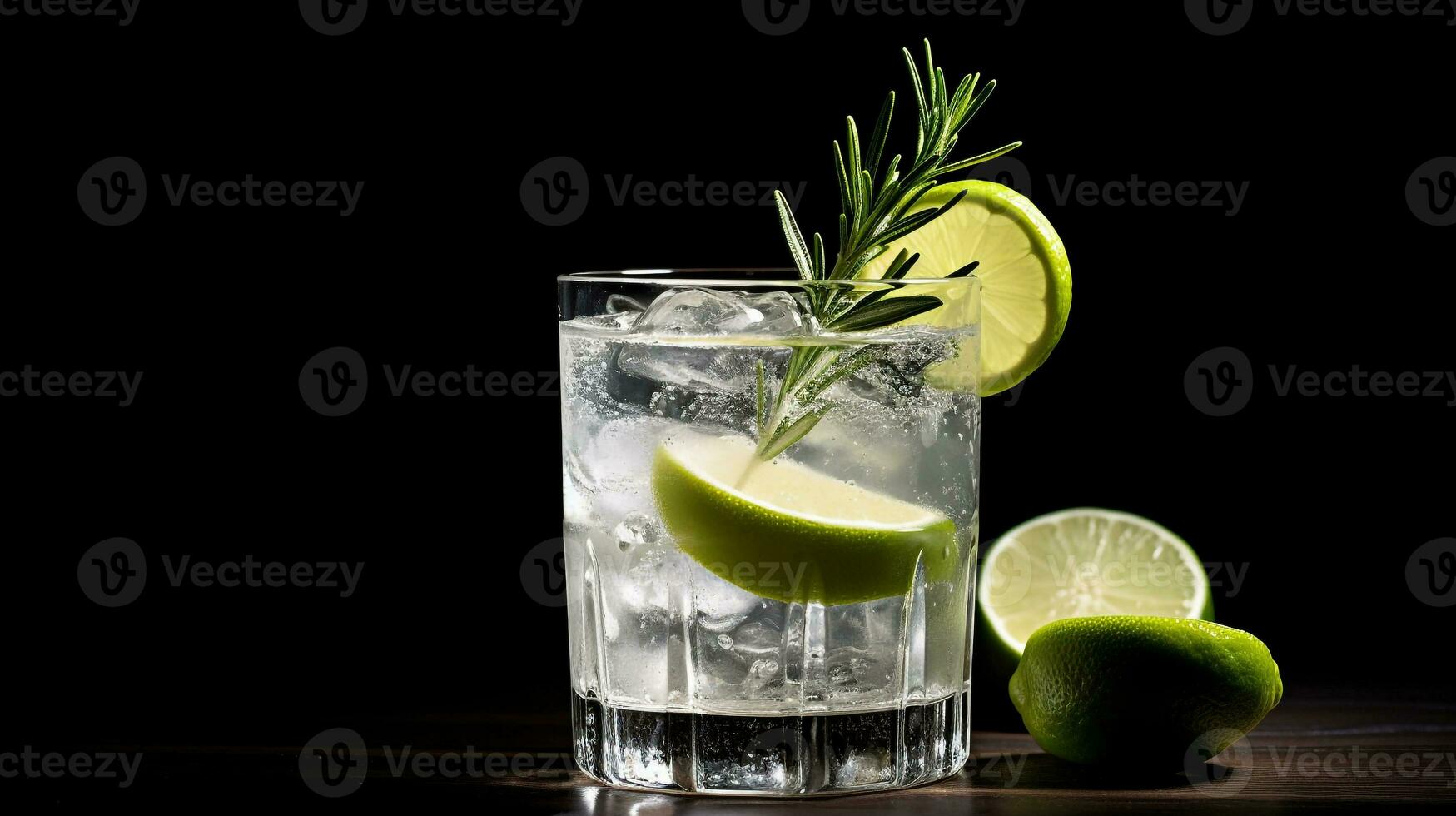Photo of a Gin and Tonic drink isolated on black background. Generative AI