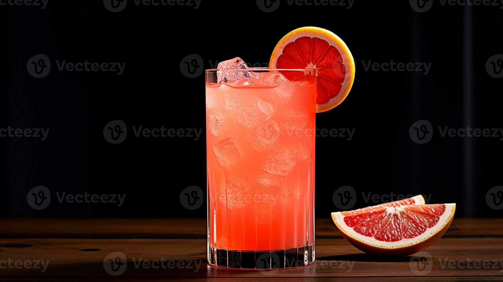 Photo of a Grapefruit Spritzer drink isolated on black background. Generative AI