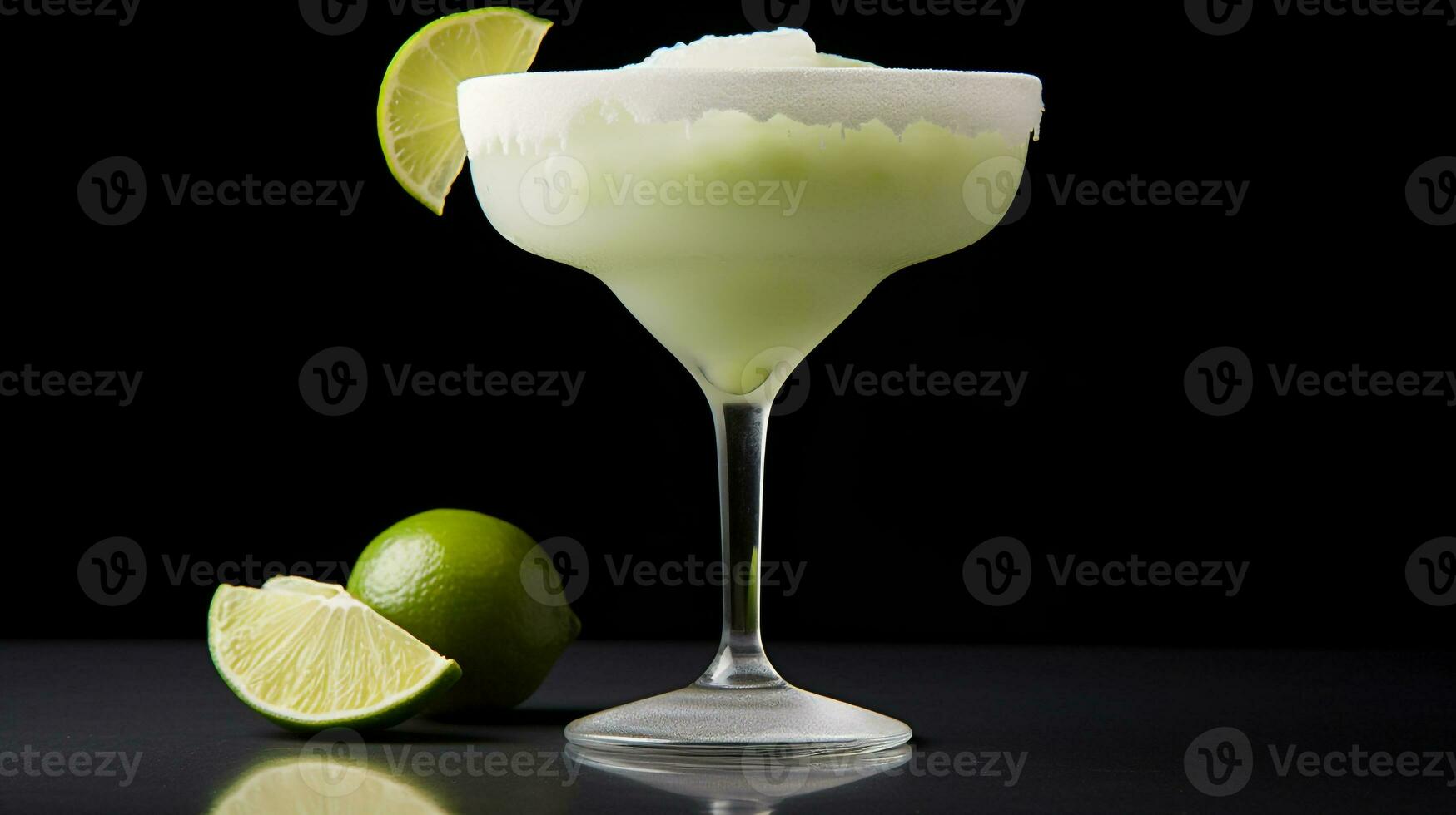 Photo of a Frozen Margarita drink isolated on black background. Generative AI