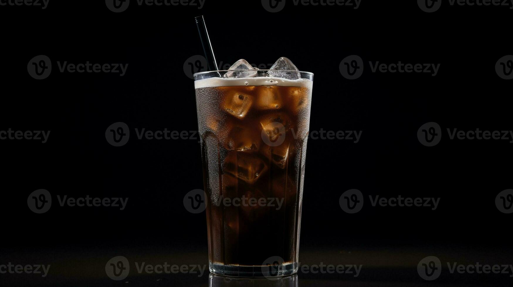 Photo of a Grass Jelly drink isolated on black background. Generative AI