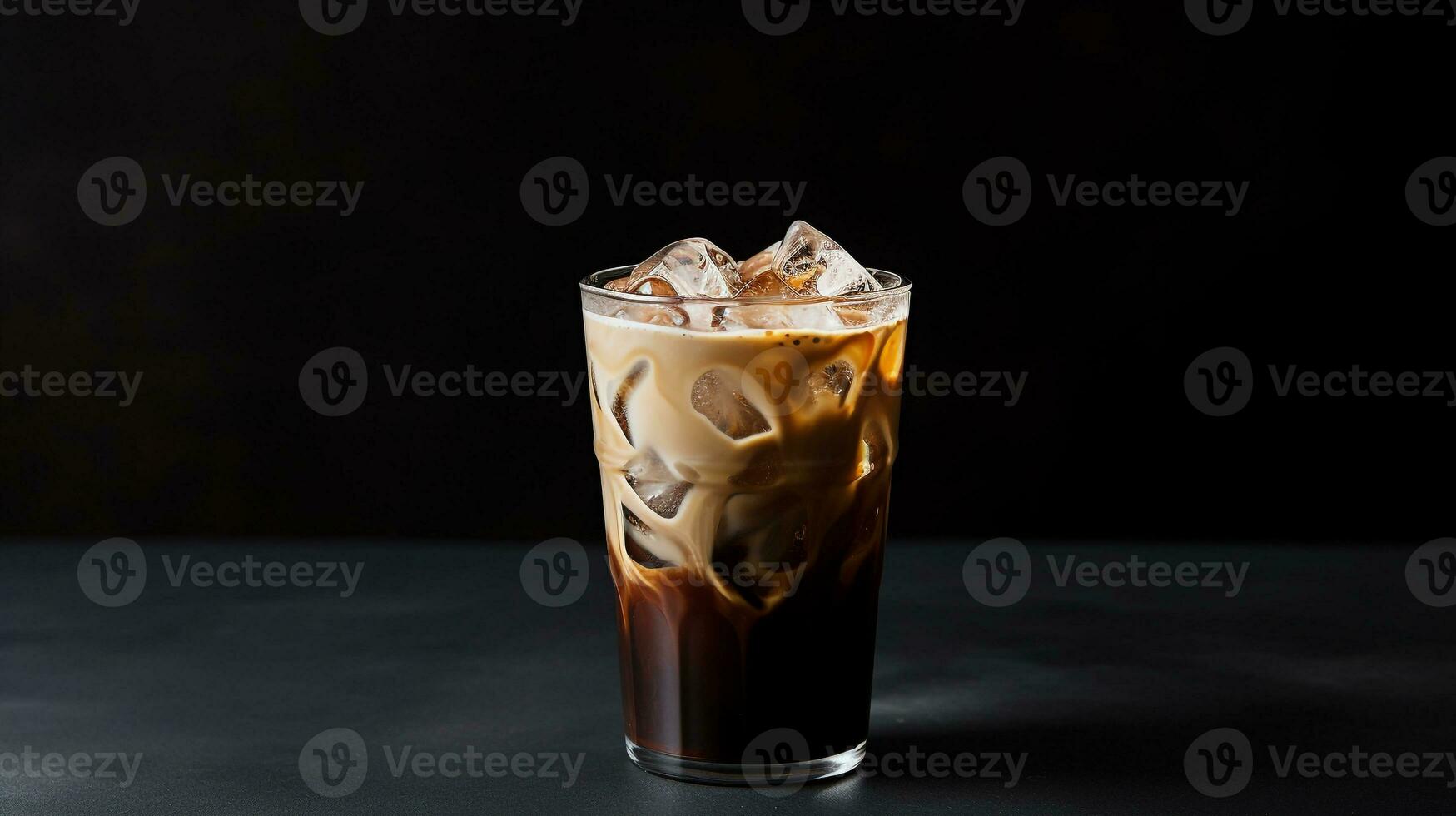 Photo of a Grass Jelly drink isolated on black background. Generative AI