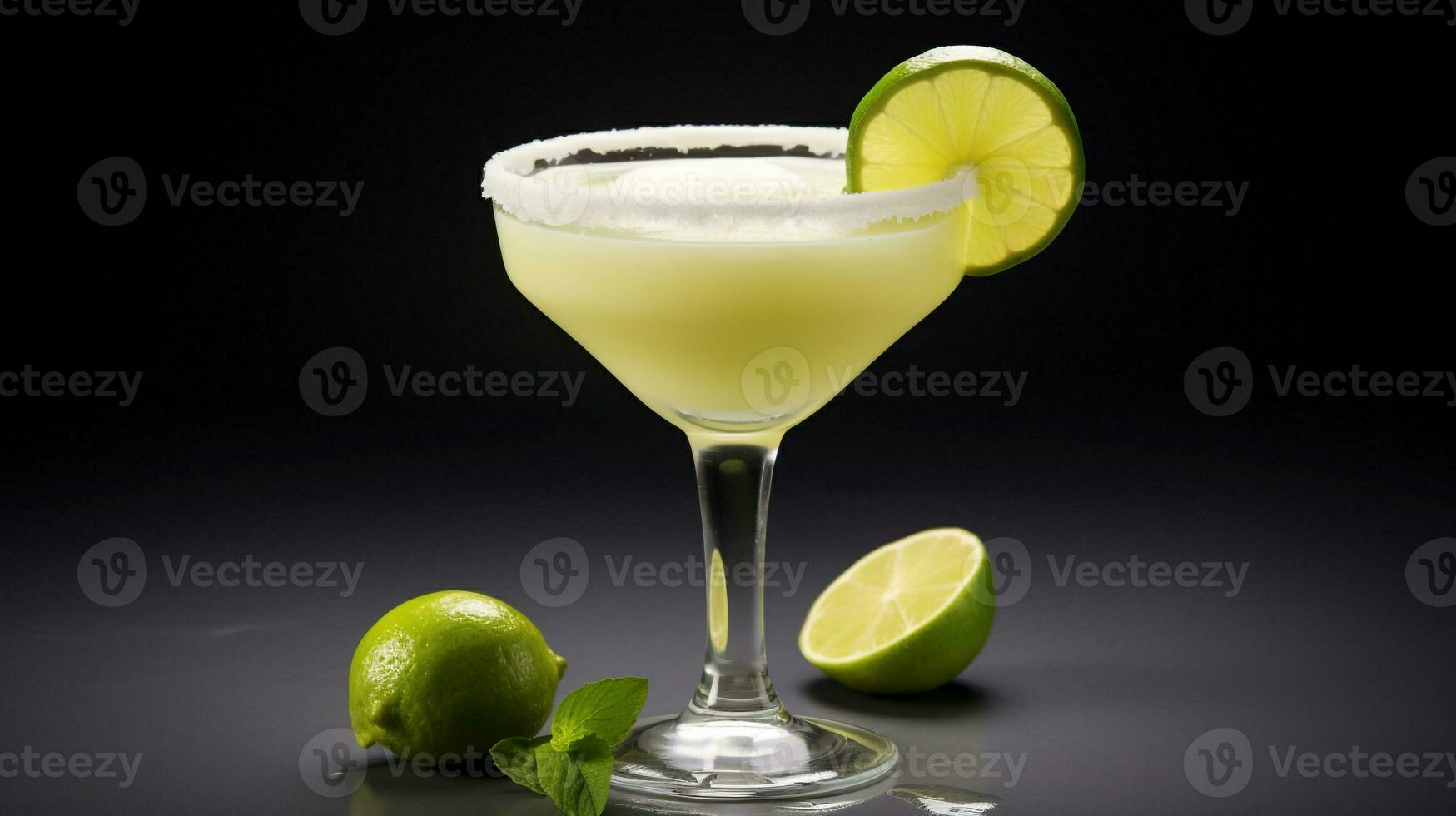 Photo of a Frozen Margarita drink isolated on black background. Generative AI