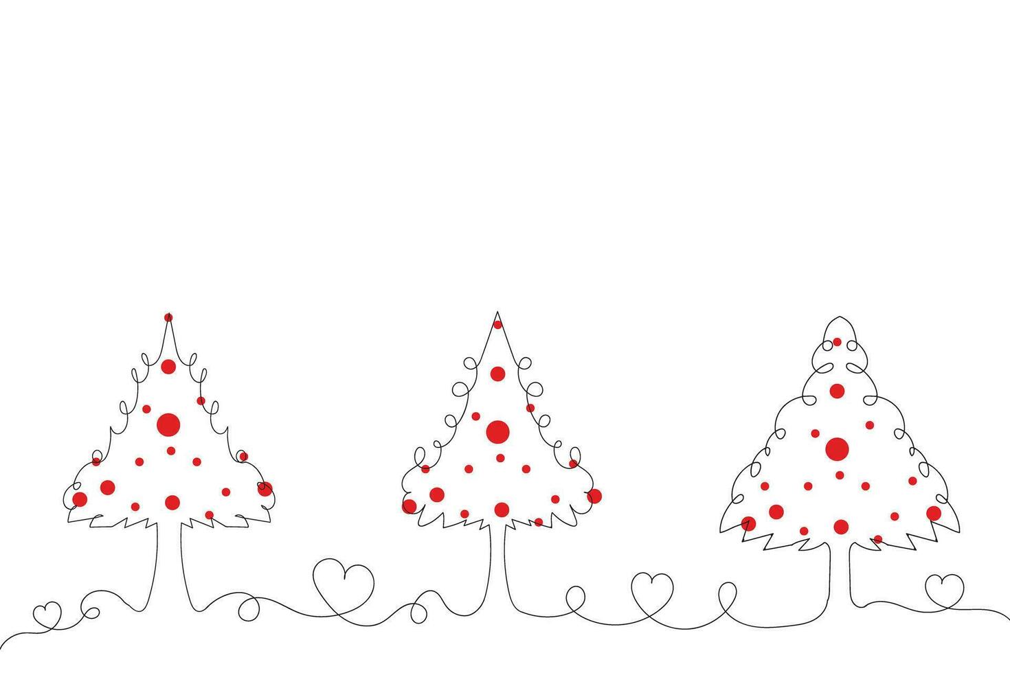 Hand drawn Thin continuous line Christmas tree with hearts Symbol vector, one line pine fir tree romantic relationship love sign, Minimalistic Outline single line art holiday cards decorations vector