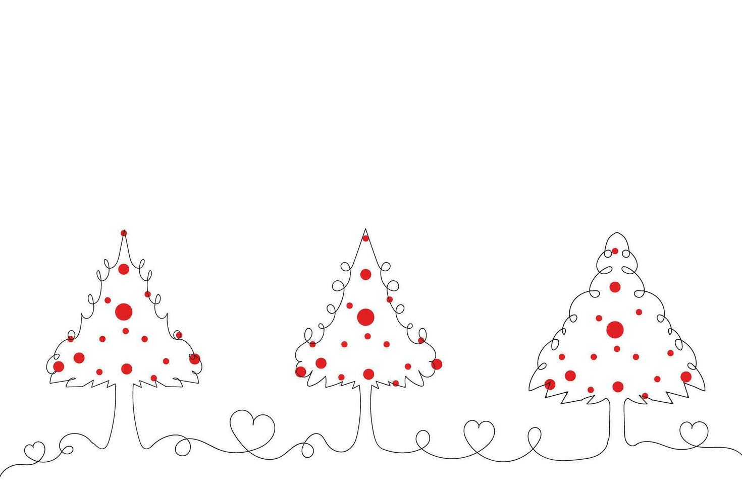 mano dibujado Delgado continuo línea Navidad árbol con corazones símbolo vector, uno línea pino abeto árbol romántico relación amor firmar, minimalista contorno soltero línea Arte fiesta tarjetas decoraciones vector