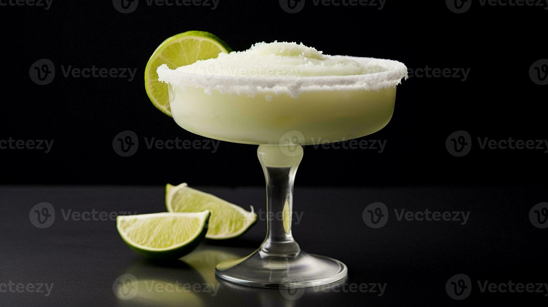 Photo of a Frozen Margarita drink isolated on black background. Generative AI