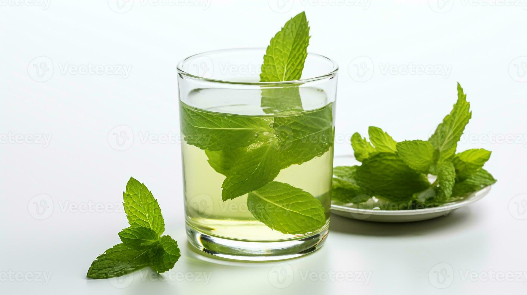 Photo of a Fresh Mint Tea drink isolated on white background. Generative AI