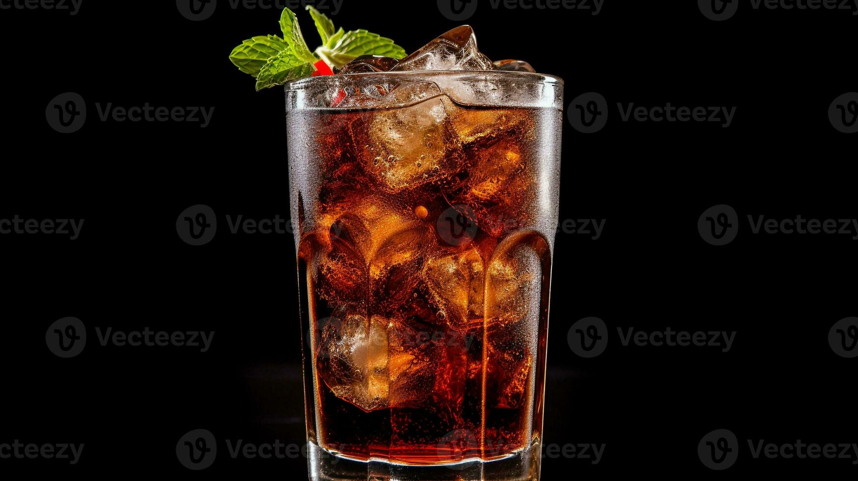 Photo of a Coca-Cola drink isolated on black background. Generative AI