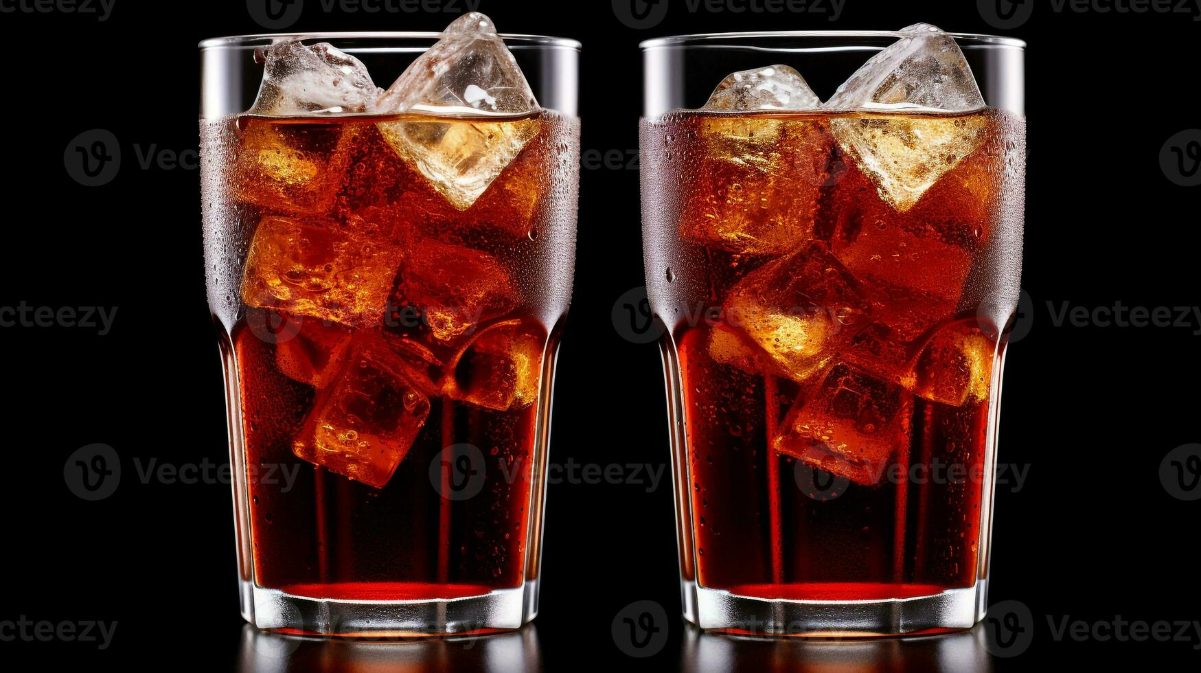 Photo of a Coca-Cola drink isolated on black background. Generative AI