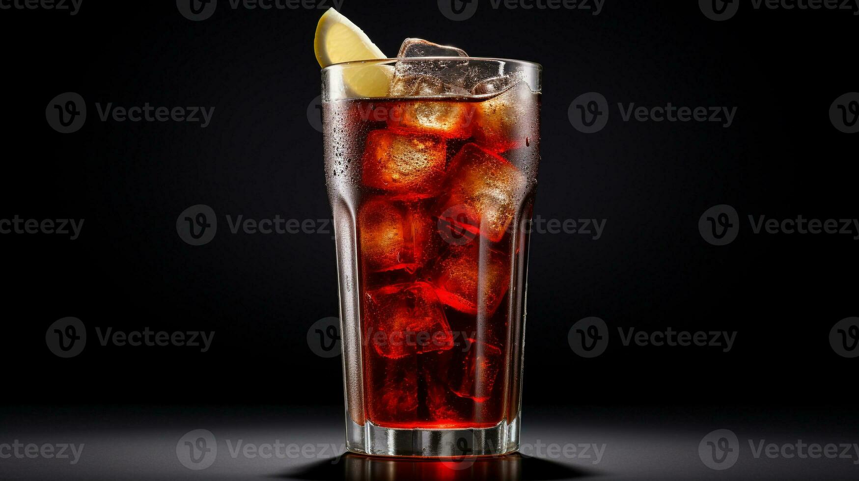 Photo of a Coca-Cola drink isolated on black background. Generative AI