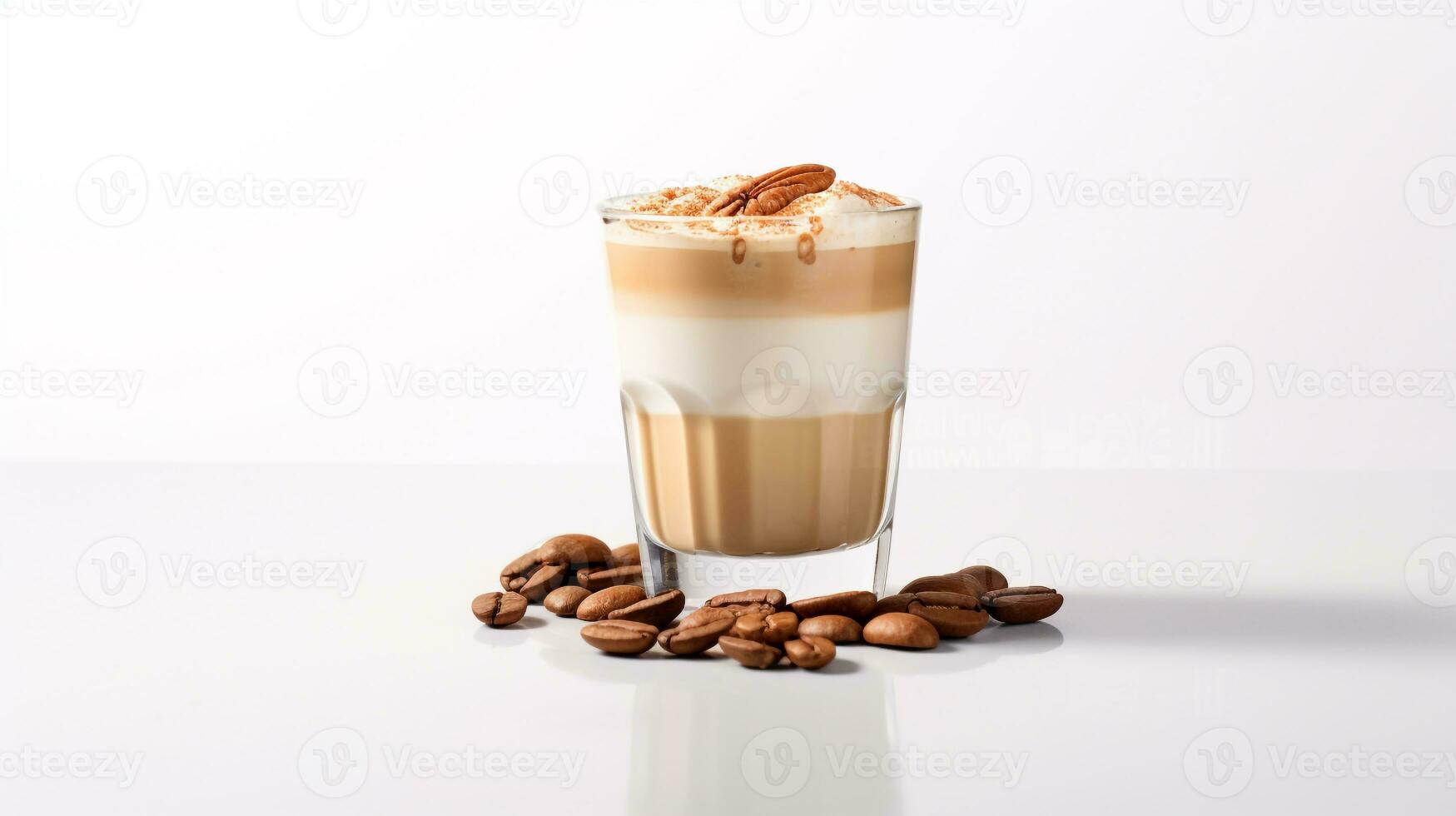 Photo of a Chestnut Praline Latte drink isolated on white background. Generative AI