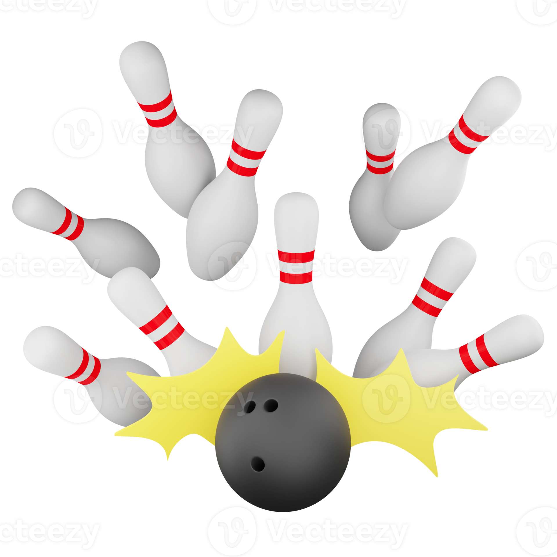 Bowling ball hit bowling pins clipart flat design icon isolated on