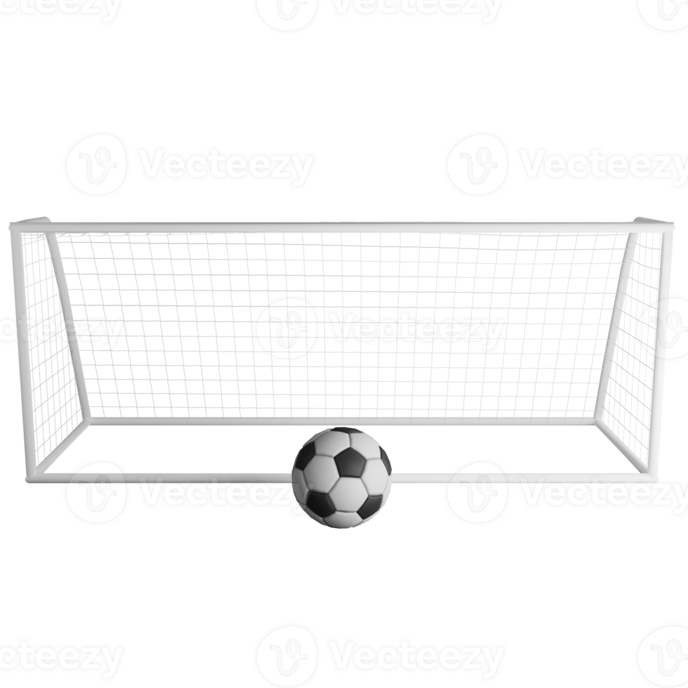 Football in front of goal clipart flat design icon isolated on transparent background, 3D render sport and exercise concept png