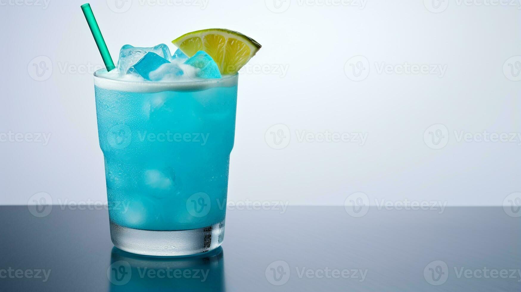 Photo of a Blue Lagoon Cocktail drink isolated on white background. Generative AI