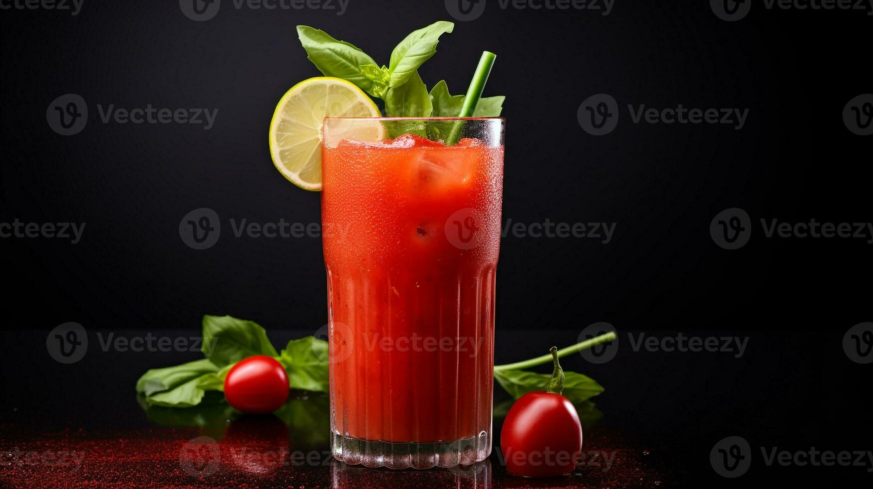 Photo of a Bloody Mary drink isolated on black background. Generative AI