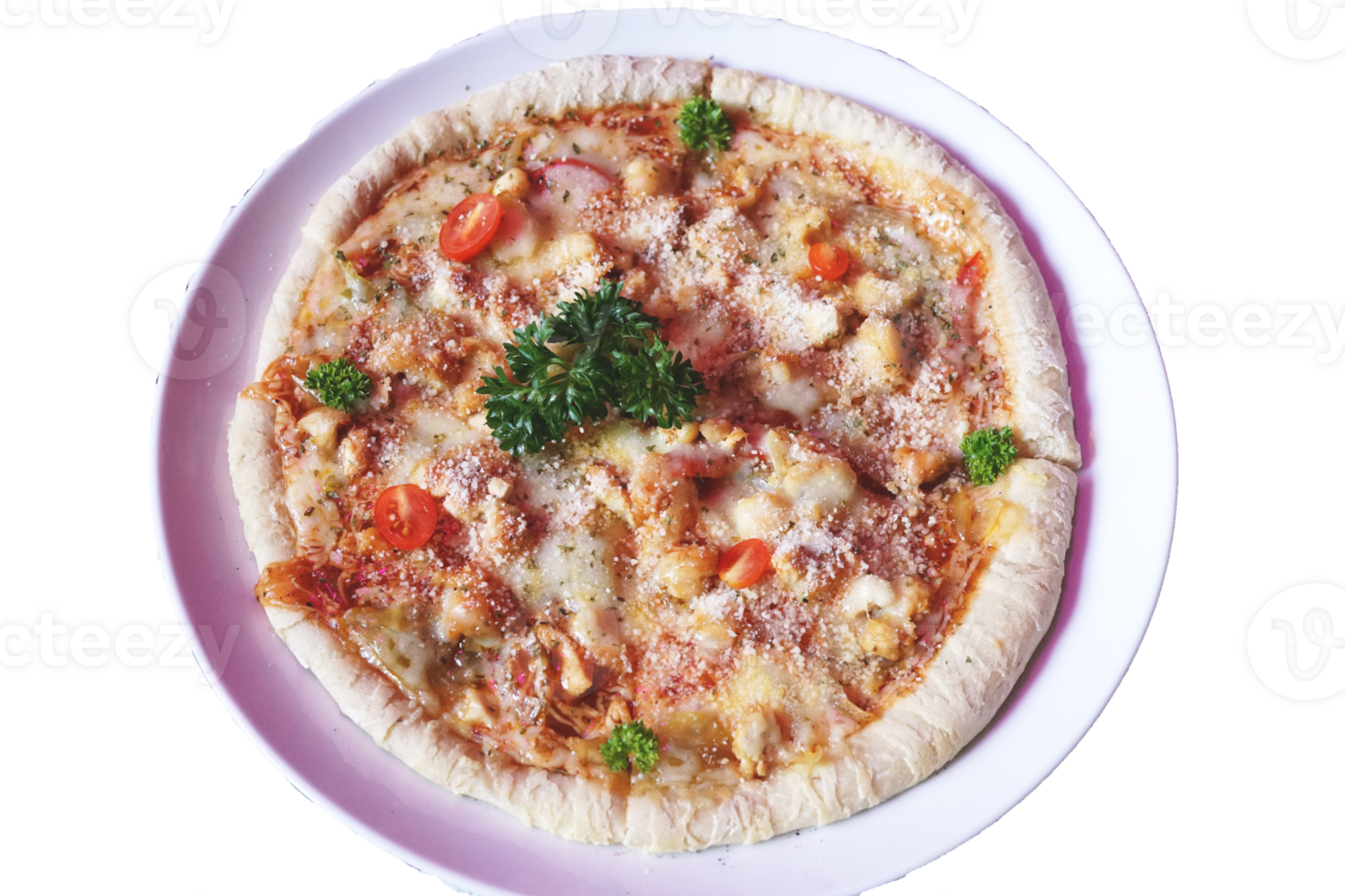 Delicious pizza mushrooms, tomatoes, cheese, onion, oil, pepper, salt