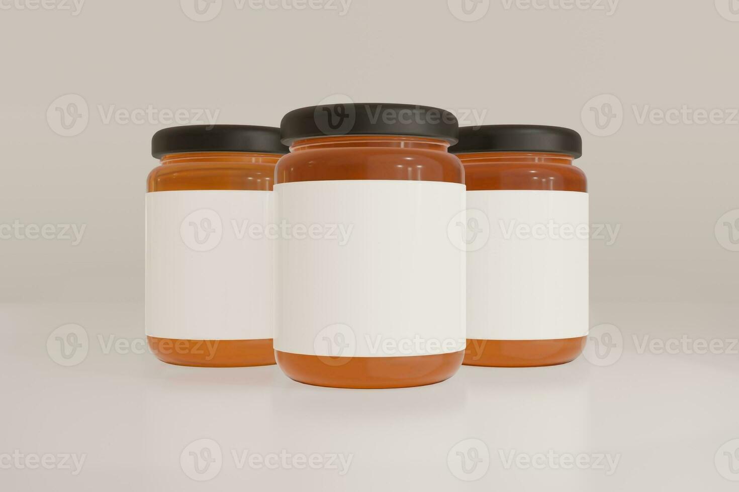 three jars of honey on a white background photo