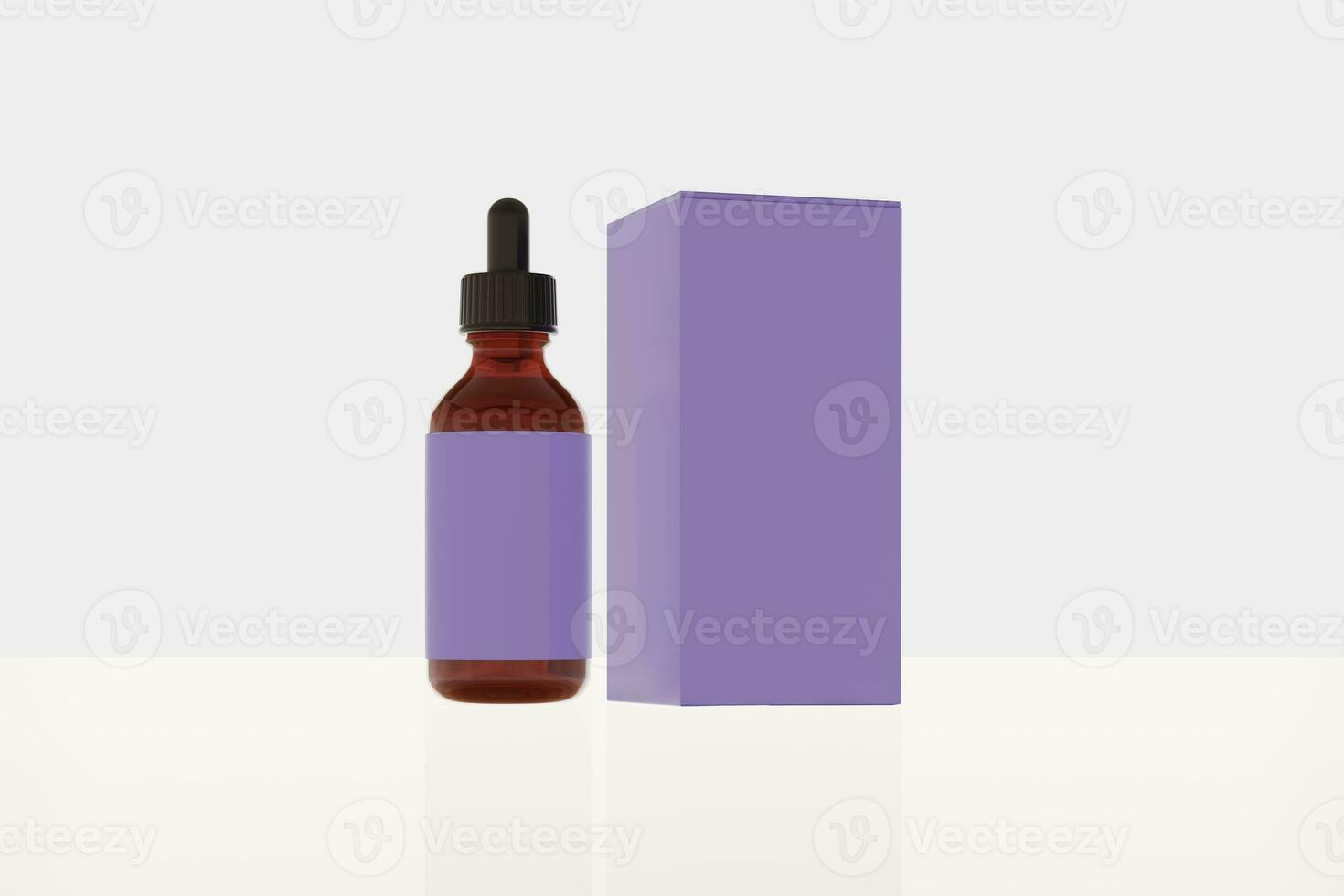a bottle of liquid with a box on a white background photo