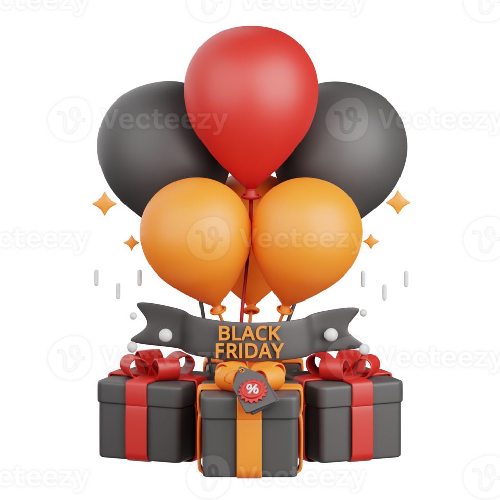 3d rendering balloon black friday sale isolated useful for sale, discount, promo and marketing png