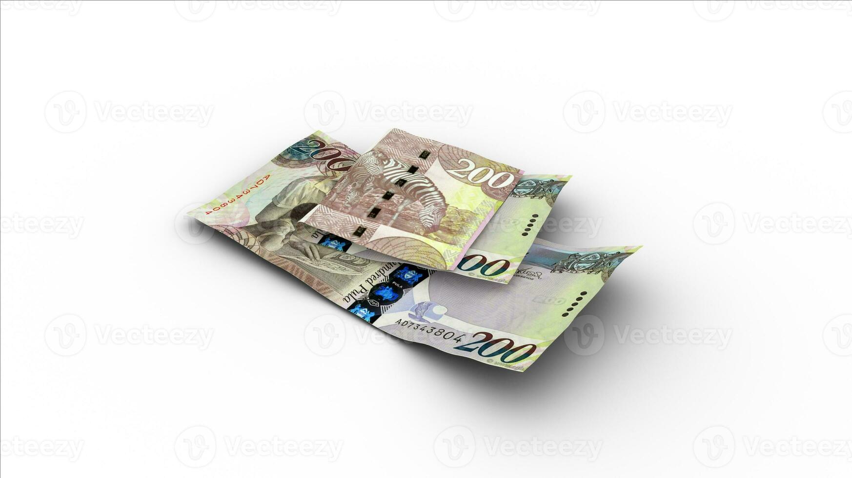 3D rendering of Double 200 Botswanan Pula notes with shadows on white background photo