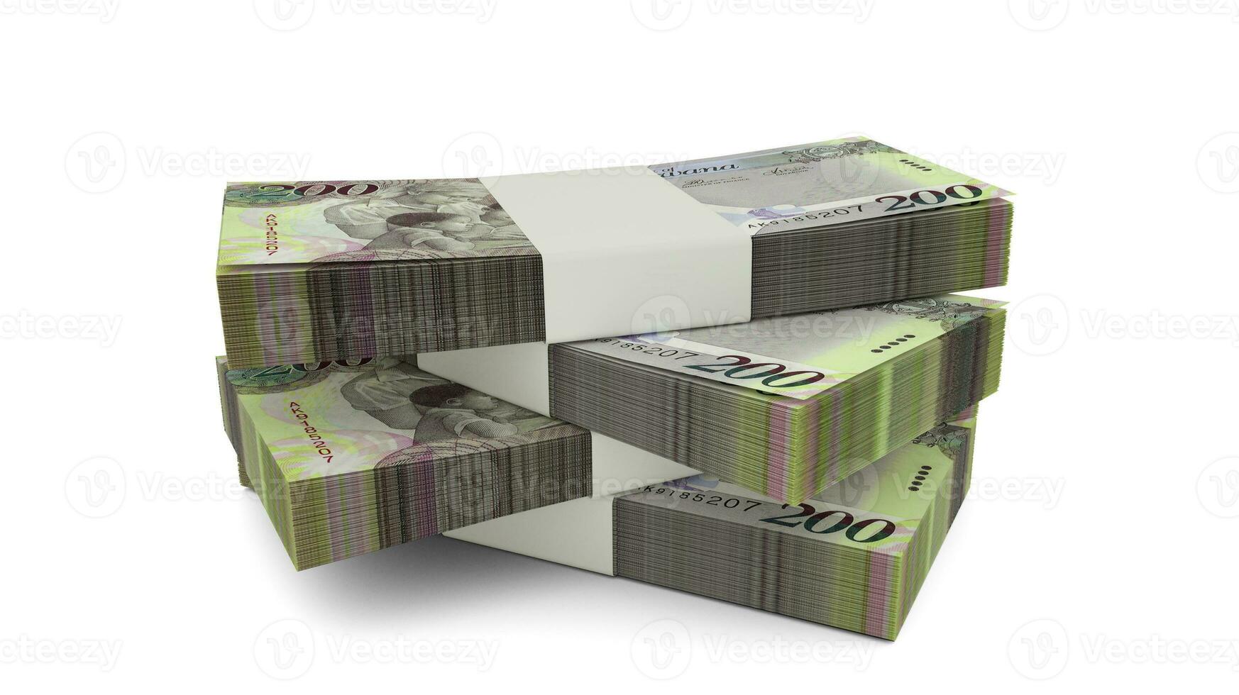 3d rendering of Stack of Botswanan Pula notes. Few bundles of Botswanan currency isolated on white background photo