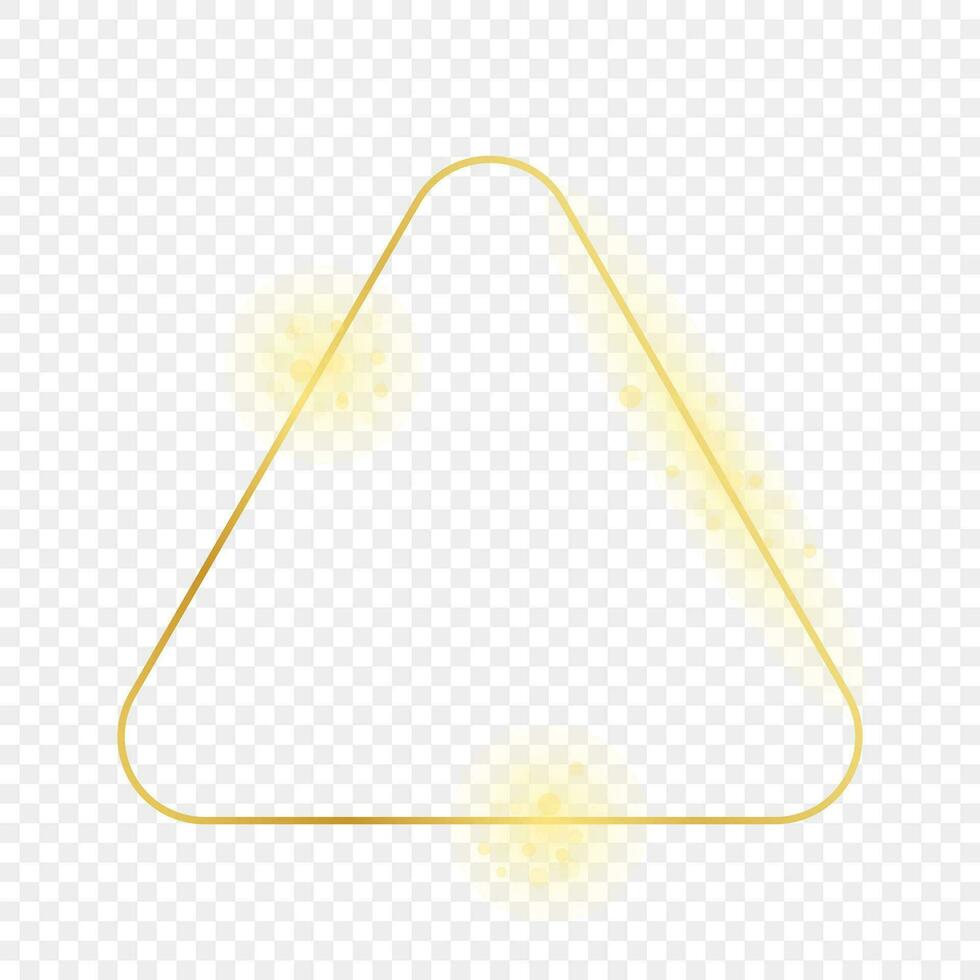 Gold glowing rounded triangle frame isolated on background. Shiny frame with glowing effects. Vector illustration.