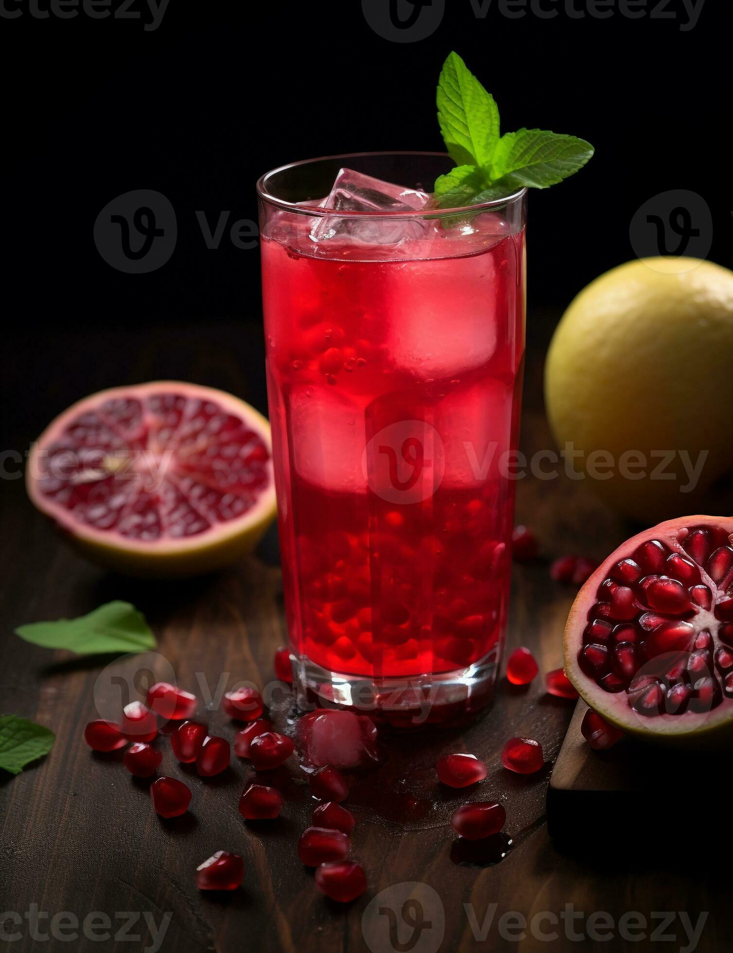 Photo of some Pomegranate Lemonade drink elegantly plated on a table