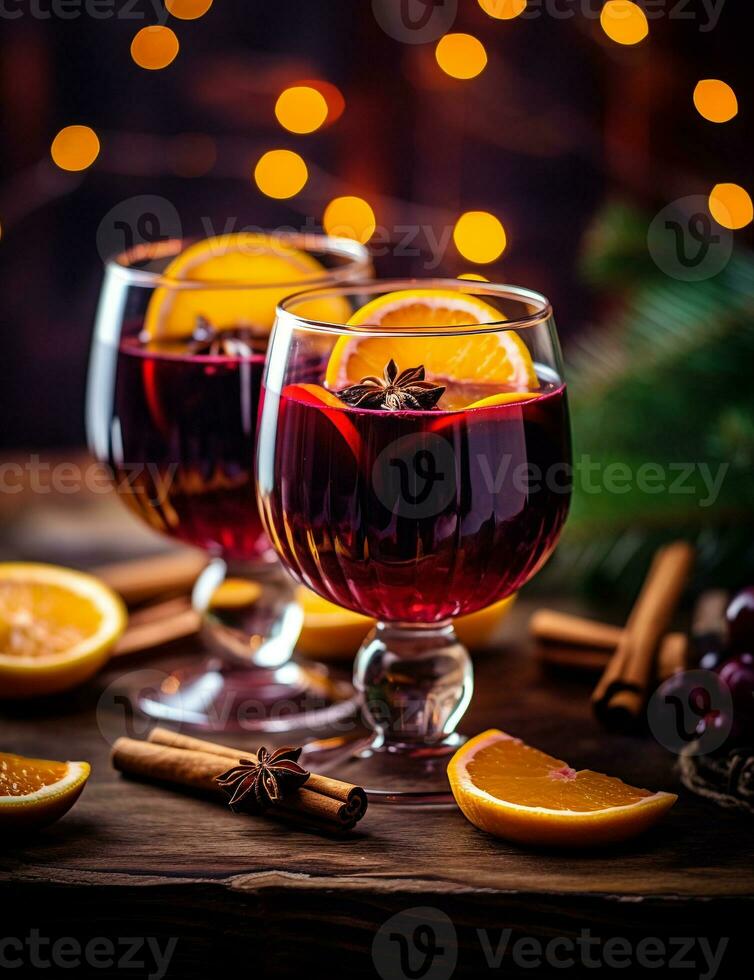 Photo of some Mulled Wine drink elegantly plated on a table. Generative AI
