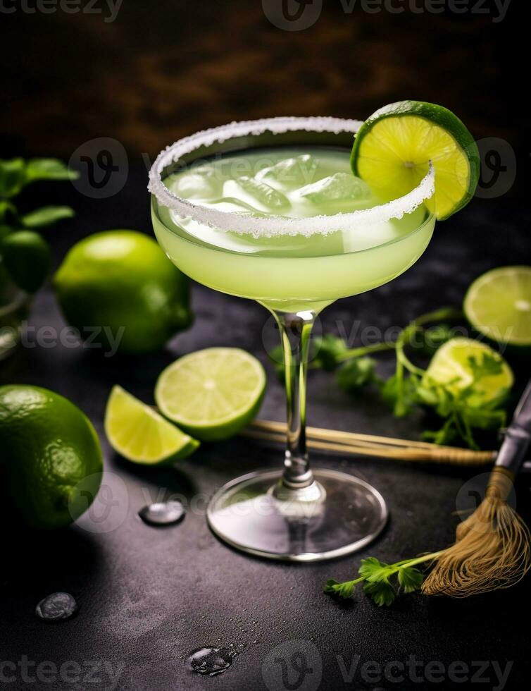 Photo of some Margarita drink elegantly plated on a table. Generative AI