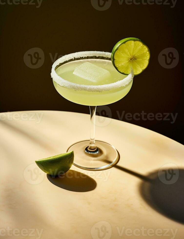 Photo of some Margarita drink elegantly plated on a table. Generative AI