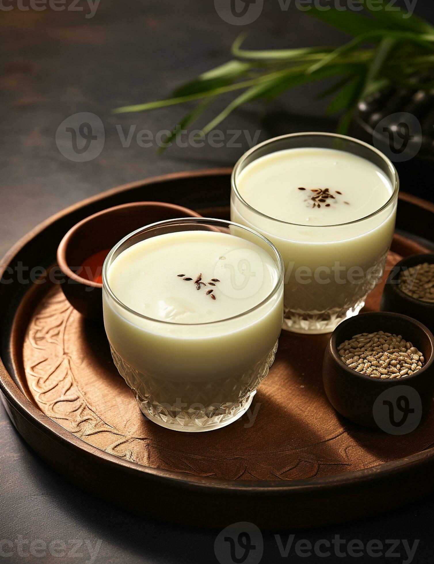 Photo of some Korean Makgeolli drink elegantly plated on a table