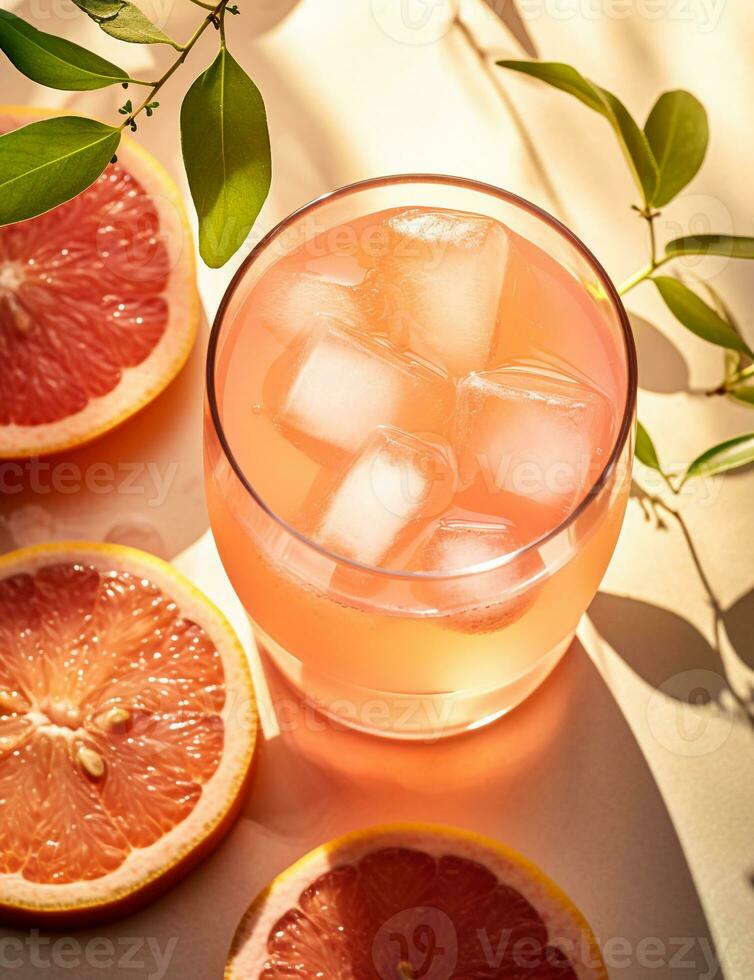 Photo of some Grapefruit Spritzer drink elegantly plated on a table. Generative AI