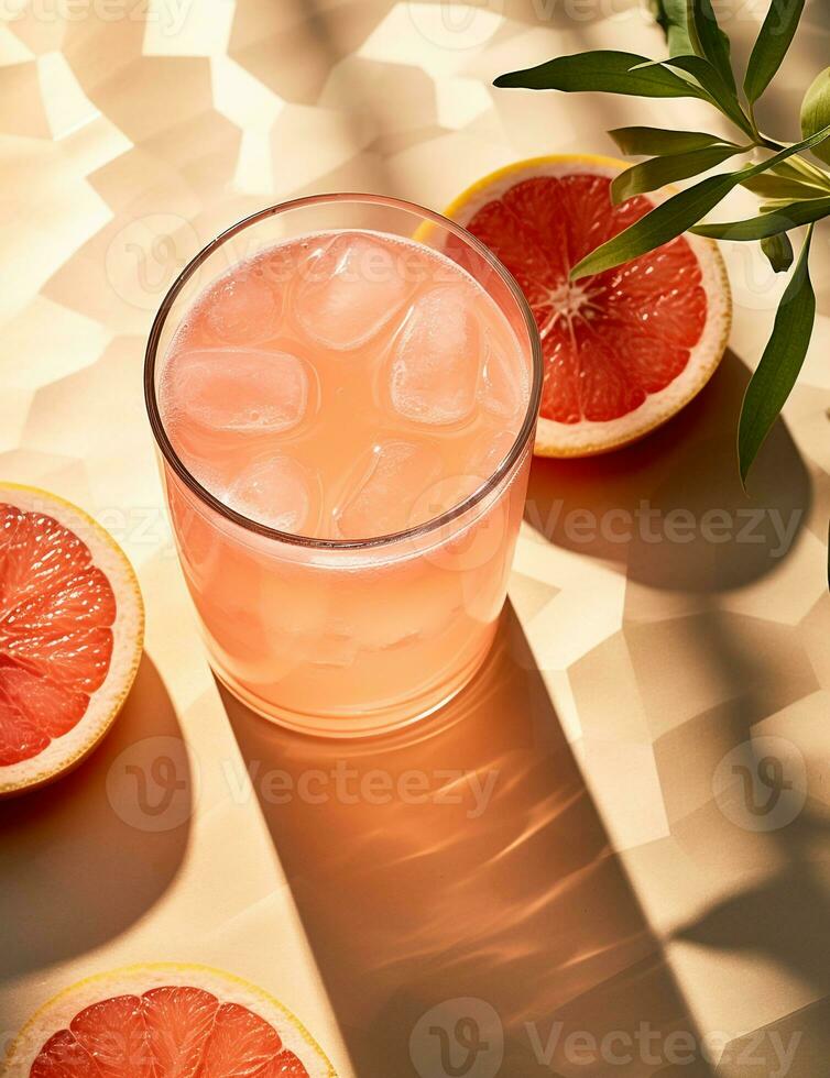 Photo of some Grapefruit Spritzer drink elegantly plated on a table. Generative AI